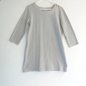 Mo:Vint New York White Striped Dress Women's M‎ 3/4 Sleeve Button Detail Casual